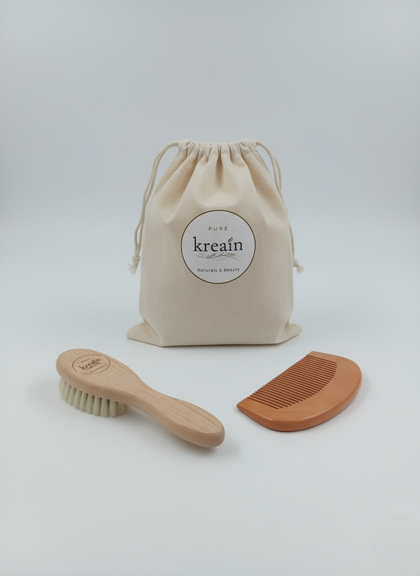 Kreain Naturals Baby Hair Brush & Comb Set – Natural Goat Hair