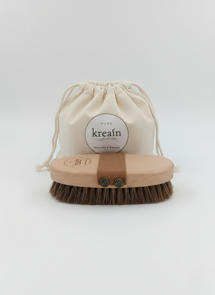 Kreain Naturals Horsehair Body Brush – Natural Exfoliating Massage Brush
